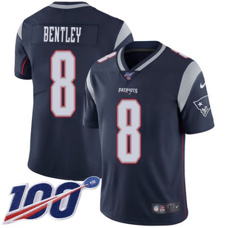 Nike Patriots #8 Ja'Whaun Bentley Navy Blue Team Color Men's Stitched NFL 100th Season Vapor Limited Jersey