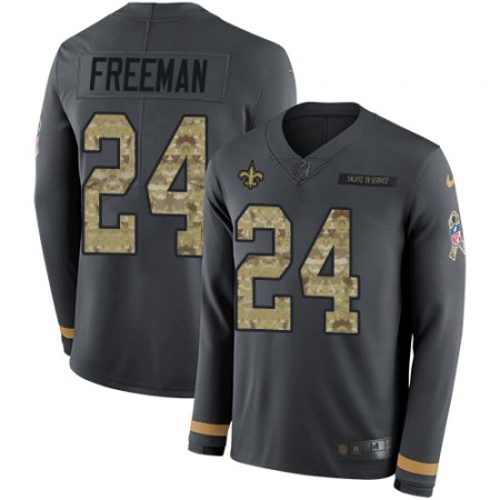 Nike Saints #24 Devonta Freeman Anthracite Salute to Service Men's Stitched NFL Limited Therma Long Sleeve Jersey
