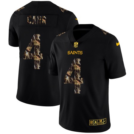 New Orleans Saints #4 Derek Carr Men's Black Nike Flocked Lightning Vapor Limited NFL Jersey