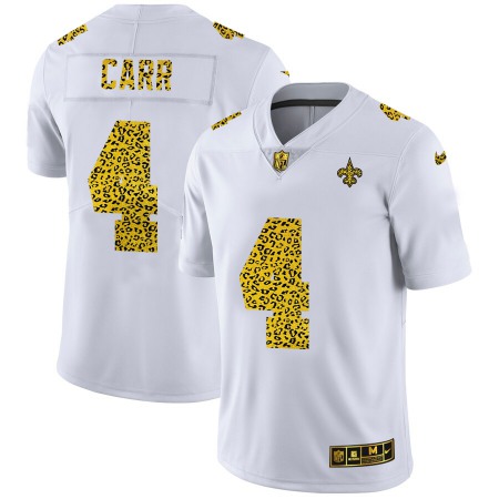 New Orleans Saints #4 Derek Carr Men's Nike Flocked Leopard Print Vapor Limited NFL Jersey White