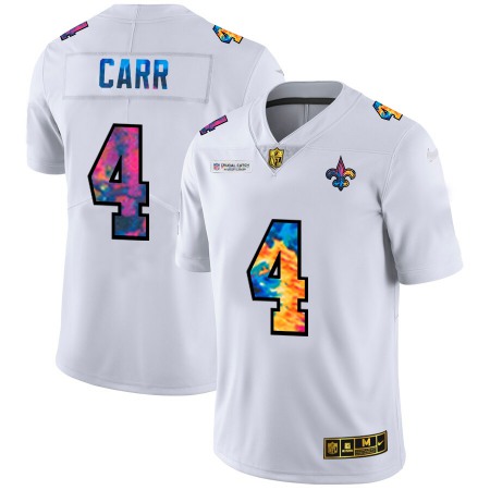 New Orleans Saints #4 Derek Carr Men's White Nike Multi-Color 2020 NFL Crucial Catch Limited NFL Jersey