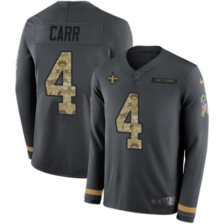 Nike Saints #4 Derek Carr Anthracite Salute to Service Men's Stitched NFL Limited Therma Long Sleeve Jersey