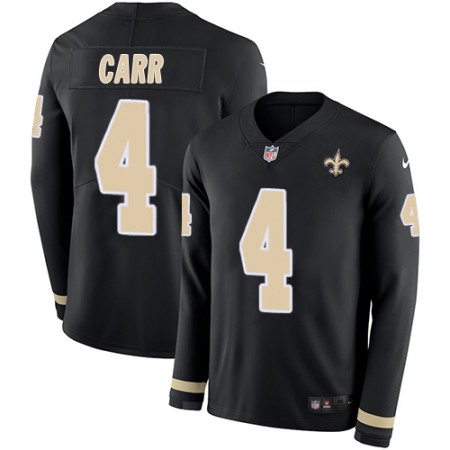 Nike Saints #4 Derek Carr Black Team Color Men's Stitched NFL Limited Therma Long Sleeve Jersey