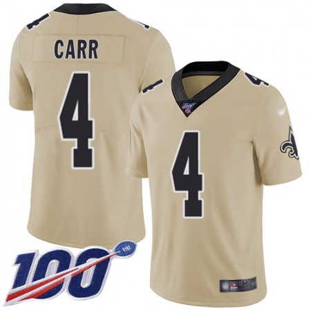 Nike Saints #4 Derek Carr Gold Men's Stitched NFL Limited Inverted Legend 100th Season Jersey