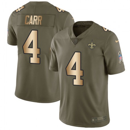 Nike Saints #4 Derek Carr Olive/Gold Men's Stitched NFL Limited 2017 Salute To Service Jersey