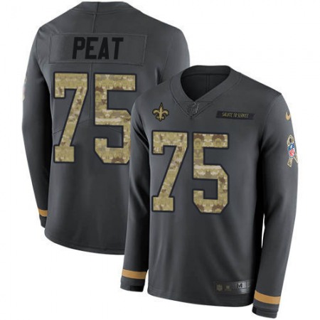 Nike Saints #75 Andrus Peat Anthracite Salute to Service Men's Stitched NFL Limited Therma Long Sleeve Jersey