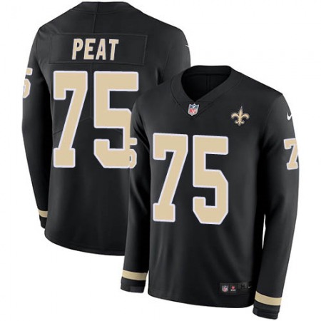 Nike Saints #75 Andrus Peat Black Team Color Men's Stitched NFL Limited Therma Long Sleeve Jersey