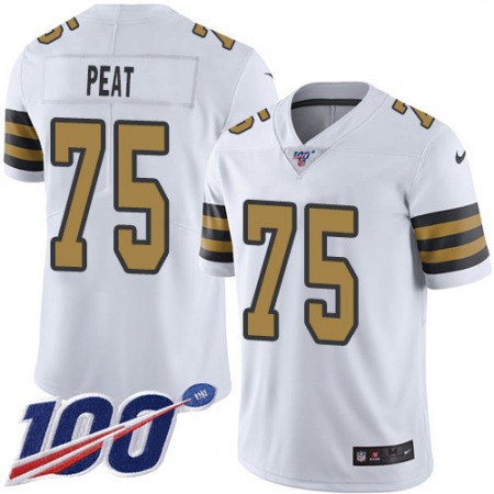 Nike Saints #75 Andrus Peat White Men's Stitched NFL Limited Rush 100th Season Jersey