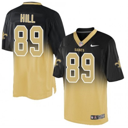 Nike Saints #89 Josh Hill Black/Gold Men's Stitched NFL Elite Fadeaway Fashion Jersey