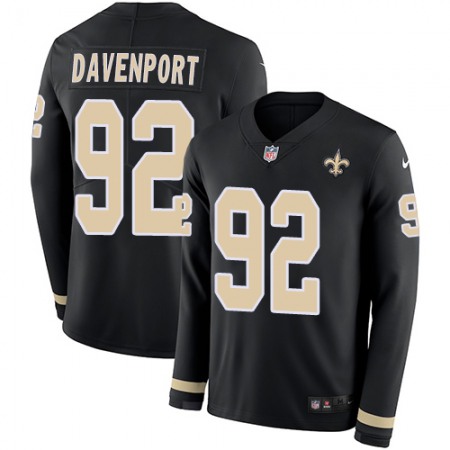 Nike Saints #92 Marcus Davenport Black Team Color Men's Stitched NFL Limited Therma Long Sleeve Jersey