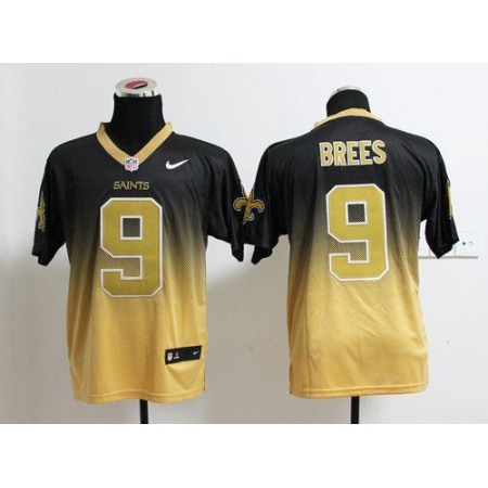 Nike Saints #9 Drew Brees Black/Gold Men's Stitched NFL Elite Fadeaway Fashion Jersey