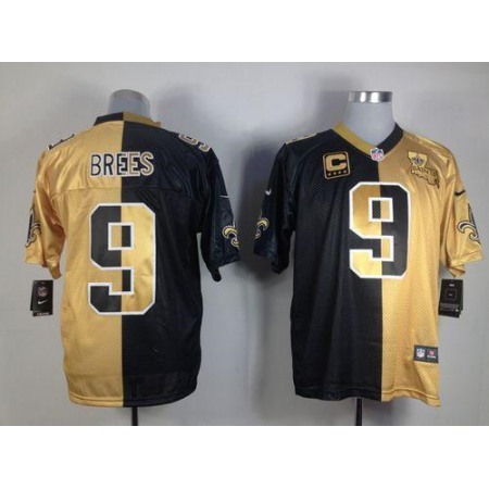 Nike Saints #9 Drew Brees Black/Gold Men's Stitched NFL Elite Split Jersey
