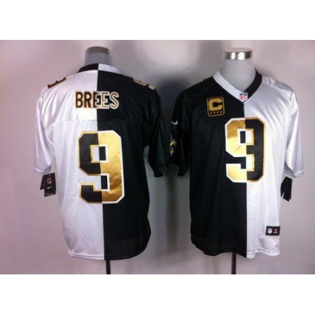 Nike Saints #9 Drew Brees White/Black Men's Stitched NFL Elite Split Jersey