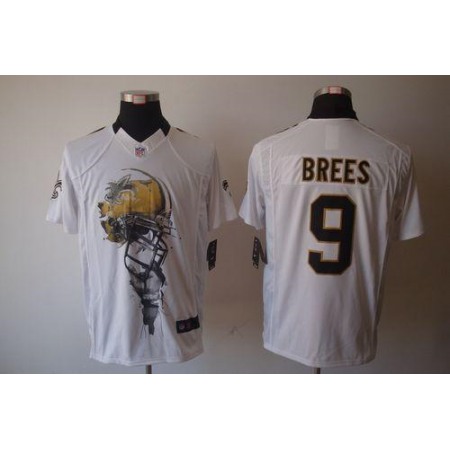 Nike Saints #9 Drew Brees White Men's Stitched NFL Helmet Tri-Blend Limited Jersey
