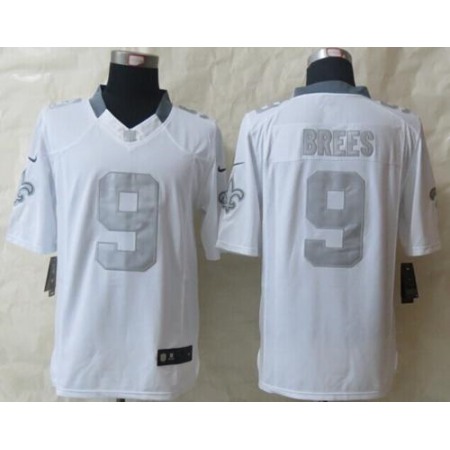 Nike Saints #9 Drew Brees White Men's Stitched NFL Limited Platinum Jersey