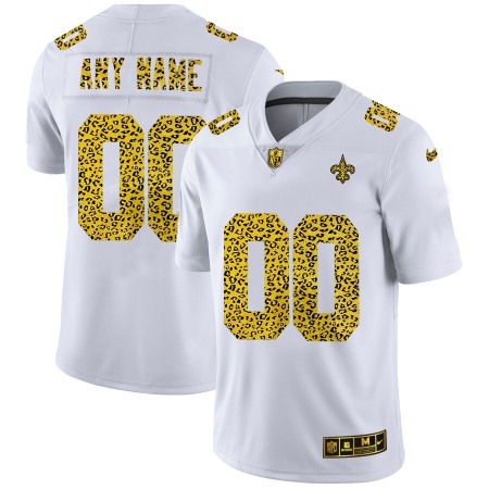 New Orleans Saints Custom Men's Nike Flocked Leopard Print Vapor Limited NFL Jersey White