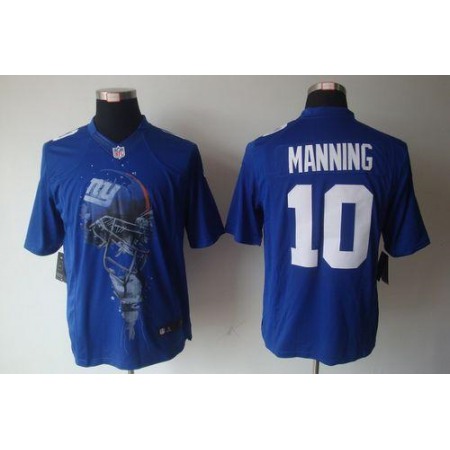 Nike Giants #10 Eli Manning Royal Blue Team Color Men's Stitched NFL Helmet Tri-Blend Limited Jersey