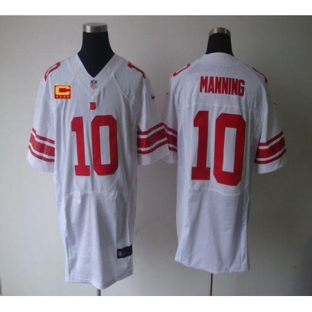 Nike Giants #10 Eli Manning White With C Patch Men's Stitched NFL Elite Jersey