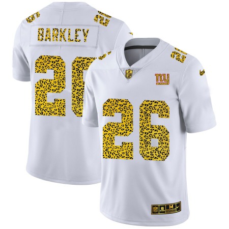 New York Giants #26 Saquon Barkley Men's Nike Flocked Leopard Print Vapor Limited NFL Jersey White