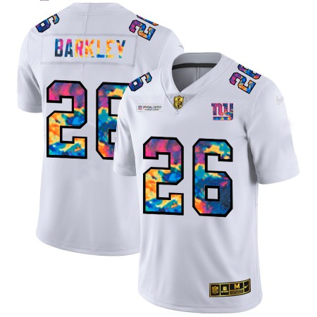 New York Giants #26 Saquon Barkley Men's White Nike Multi-Color 2020 NFL Crucial Catch Limited NFL Jersey