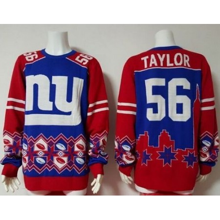 Nike Giants #56 Lawrence Taylor Royal Blue/Red Men's Ugly Sweater