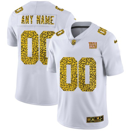 New York Giants Custom Men's Nike Flocked Leopard Print Vapor Limited NFL Jersey White