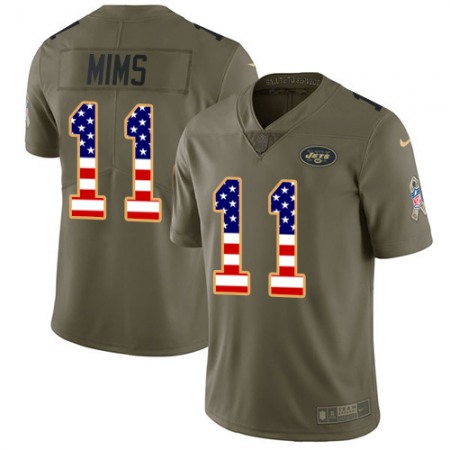 Nike Jets #11 Denzel Mim Olive/USA Flag Men's Stitched NFL Limited 2017 Salute To Service Jersey