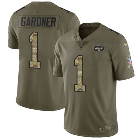 Nike Jets #1 Ahmad Sauce Gardner Olive/Camo Men's Stitched NFL Limited 2017 Salute To Service Jersey