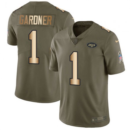 Nike Jets #1 Ahmad Sauce Gardner Olive/Gold Men's Stitched NFL Limited 2017 Salute To Service Jersey