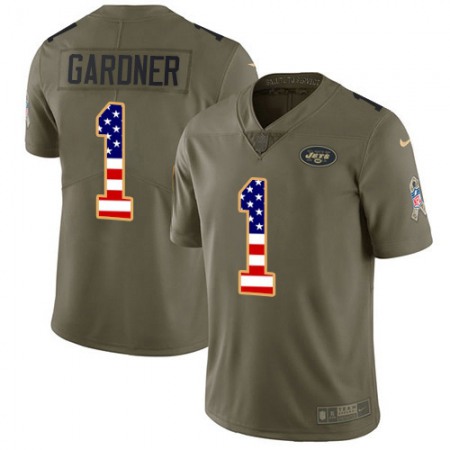 Nike Jets #1 Ahmad Sauce Gardner Olive/USA Flag Men's Stitched NFL Limited 2017 Salute To Service Jersey