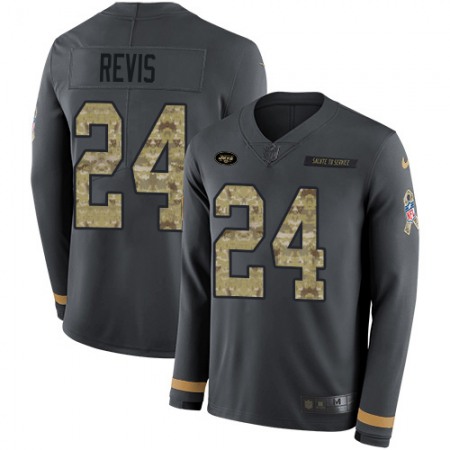Nike Jets #24 Darrelle Revis Anthracite Salute to Service Men's Stitched NFL Limited Therma Long Sleeve Jersey