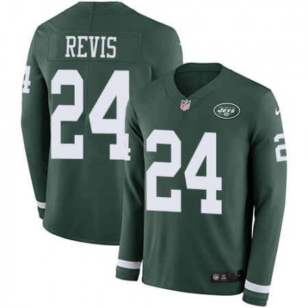 Nike Jets #24 Darrelle Revis Green Team Color Men's Stitched NFL Limited Therma Long Sleeve Jersey