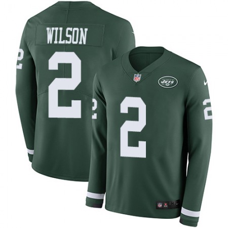 Nike Jets #2 Zach Wilson Green Team Color Men's Stitched NFL Limited Therma Long Sleeve Jersey