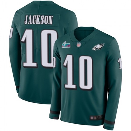 Nike Eagles #10 DeSean Jackson Green Super Bowl LVII Patch Team Color Men's Stitched NFL Limited Therma Long Sleeve Jersey