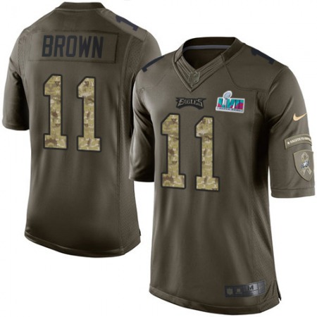 Nike Eagles #11 A.J. Brown Green Super Bowl LVII Patch Men's Stitched NFL Limited 2015 Salute to Service Jersey