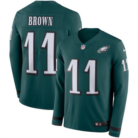 Nike Eagles #11 A.J. Brown Green Team Color Men's Stitched NFL Limited Therma Long Sleeve Jersey