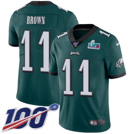 Nike Eagles #11 A.J. Brown Green Team Color Super Bowl LVII Patch Men's Stitched NFL 100th Season Vapor Untouchable Limited Jersey