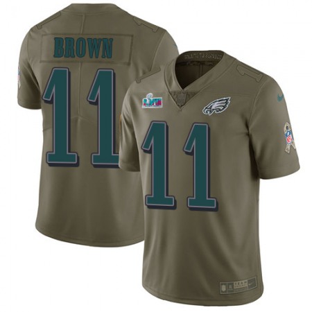 Nike Eagles #11 A.J. Brown Olive Super Bowl LVII Patch Men's Stitched NFL Limited 2017 Salute To Service Jersey
