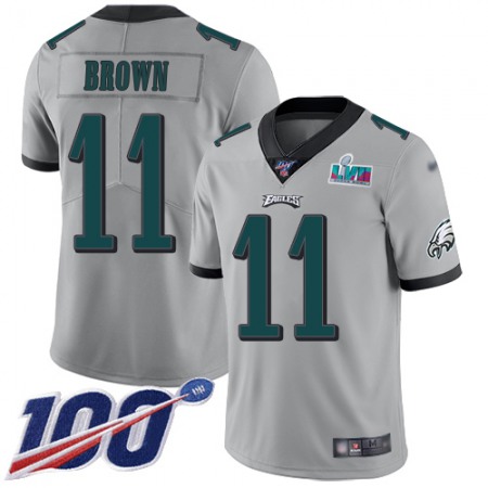 Nike Eagles #11 A.J. Brown Silver Super Bowl LVII Patch Men's Stitched NFL Limited Inverted Legend 100th Season Jersey