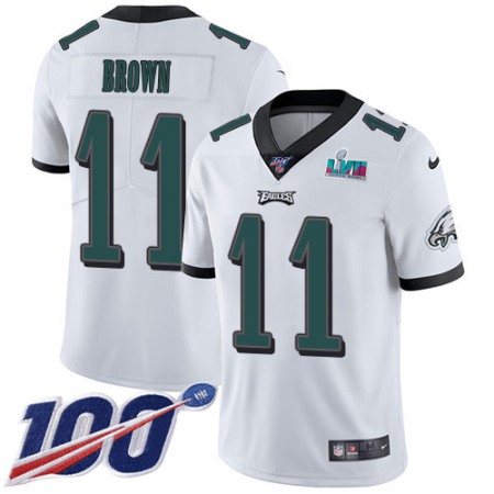 Nike Eagles #11 A.J. Brown White Super Bowl LVII Patch Men's Stitched NFL 100th Season Vapor Untouchable Limited Jersey