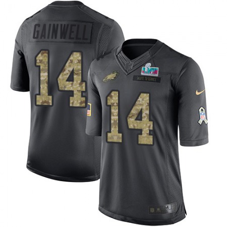 Nike Eagles #14 Kenneth Gainwell Black Super Bowl LVII Patch Men's Stitched NFL Limited 2016 Salute to Service Jersey