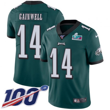Nike Eagles #14 Kenneth Gainwell Green Team Color Super Bowl LVII Patch Men's Stitched NFL 100th Season Vapor Untouchable Limited Jersey