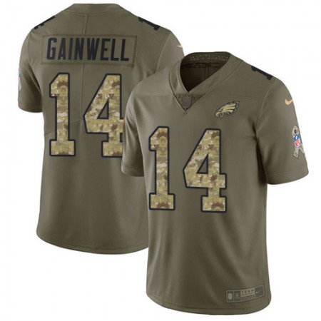 Nike Eagles #14 Kenneth Gainwell Olive/Camo Men's Stitched NFL Limited 2017 Salute To Service Jersey
