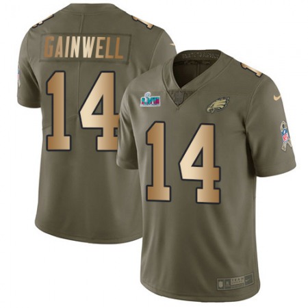 Nike Eagles #14 Kenneth Gainwell Olive/Gold Super Bowl LVII Patch Men's Stitched NFL Limited 2017 Salute To Service Jersey