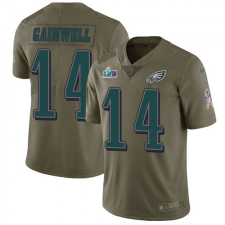 Nike Eagles #14 Kenneth Gainwell Olive Super Bowl LVII Patch Men's Stitched NFL Limited 2017 Salute To Service Jersey