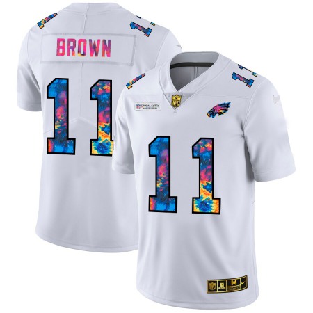 Philadelphia Eagles #11 A.J. Brown Men's White Nike Multi-Color 2020 NFL Crucial Catch Limited NFL Jersey