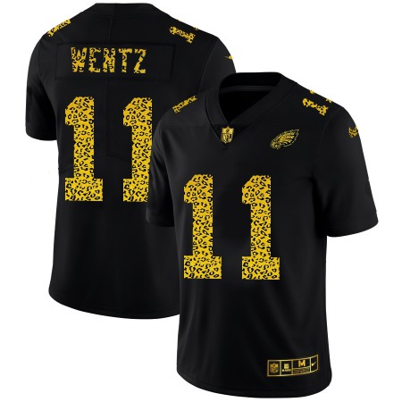 Philadelphia Eagles #11 Carson Wentz Men's Nike Leopard Print Fashion Vapor Limited NFL Jersey Black