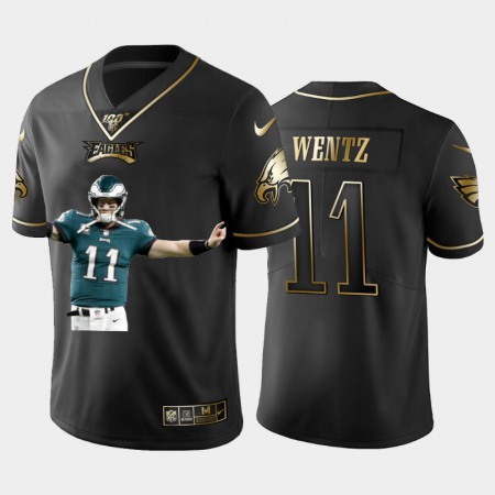 Philadelphia Eagles #11 Carson Wentz Nike Team Hero Vapor Limited NFL 100 Jersey Black Golden