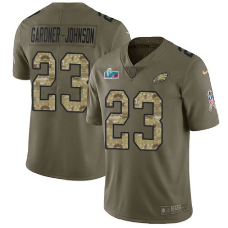 Nike Eagles #23 C.J. Gardner-Johnson Olive/Camo Super Bowl LVII Patch Men's Stitched NFL Limited 2017 Salute To Service Jersey