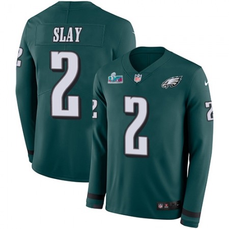 Nike Eagles #2 Darius Slay Green Super Bowl LVII Patch Team Color Men's Stitched NFL Limited Therma Long Sleeve Jersey